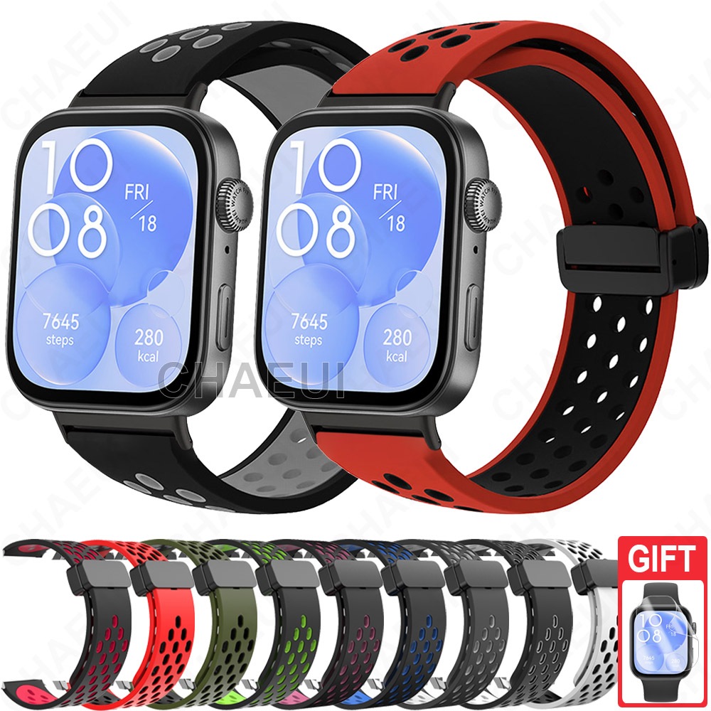 สายซิลิโคน อุปกรณ์เสริมสีคู่สร้อยข้อมือหัวเข็มขัดแม่เหล็กสําหรับ Huawei Watch Fit 4 Pro 3 2 / Huawei Watch Fit Special Edition