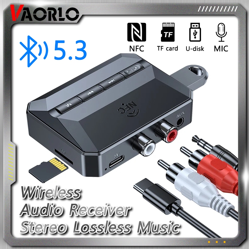 Nfc บลูทูธ 5.3 เครื่องรับสัญญาณเสียงไฮไฟสเตอริโอเพลงอะแดปเตอร์ไร้สายพร้อมไมโครโฟน 3.5 มม.AUX RCA USB U-Disk/TF สําหรับชุดอุปกรณ์ติดรถยนต์ลําโพงทีวี