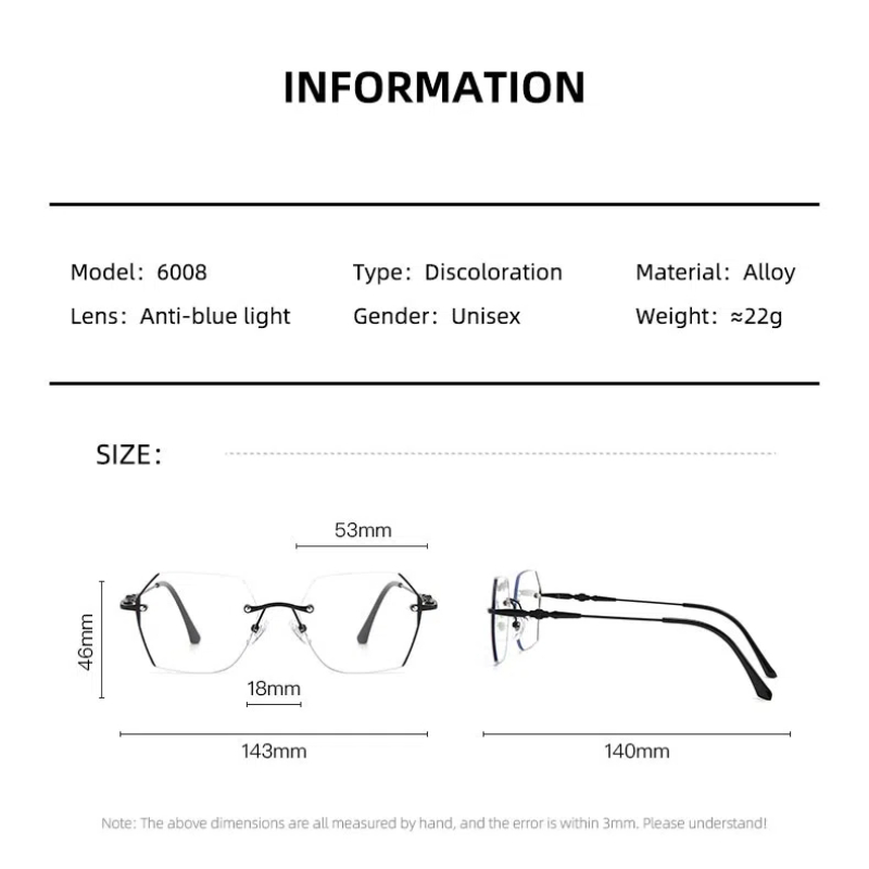 ฟรีกล่องกระจก+ผ้ากระจก Photochromic ป้องกันรังสี Frameless แว่นตาสําหรับผู้หญิงผู้ชาย Rimless Transition แว่นตา Shades ไม่มีกรอบแว่นตาคอมพิวเตอร์ Eyewea ราคา ถูกที่สุด ดีลบีเคเค แกลเลอรีภาพที่ 5