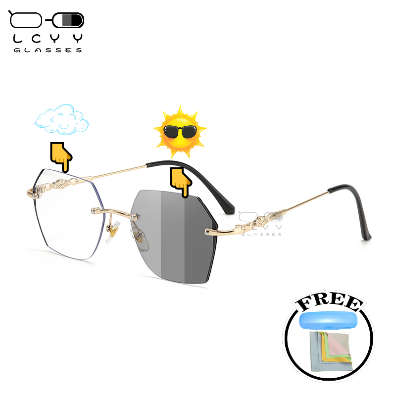 ฟรีกล่องกระจก+ผ้ากระจก Photochromic ป้องกันรังสี Frameless แว่นตาสําหรับผู้หญิงผู้ชาย Rimless Transition แว่นตา Shades ไม่มีกรอบแว่นตาคอมพิวเตอร์ Eyewea ราคา ถูกที่สุด ดีลบีเคเค แกลเลอรีภาพที่ 7