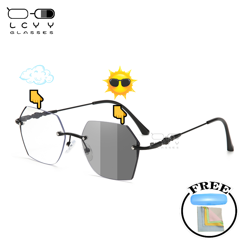 ฟรีกล่องกระจก+ผ้ากระจก Photochromic ป้องกันรังสี Frameless แว่นตาสําหรับผู้หญิงผู้ชาย Rimless Transition แว่นตา Shades ไม่มีกรอบแว่นตาคอมพิวเตอร์ Eyewea ราคา ถูกที่สุด ดีลบีเคเค แกลเลอรีภาพที่ 6