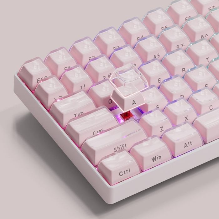113 คีย์ Jelly สีชมพูด้านข้างพิมพ์ Keycaps คริสตัลน้ําแข็งโปร่งแสง OEM Profile Key Caps สําหรับ Cherry MX 61 68 104 คีย์บอร์ดเครื่องกล