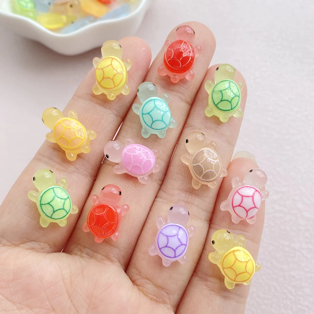 เรซิ่นลายการ์ตูนเต่าใสเรืองแสงสีสันสดใสน่ารักใช้สําหรับตกแต่งเล็บ ทําเอง 20 ชิ้น