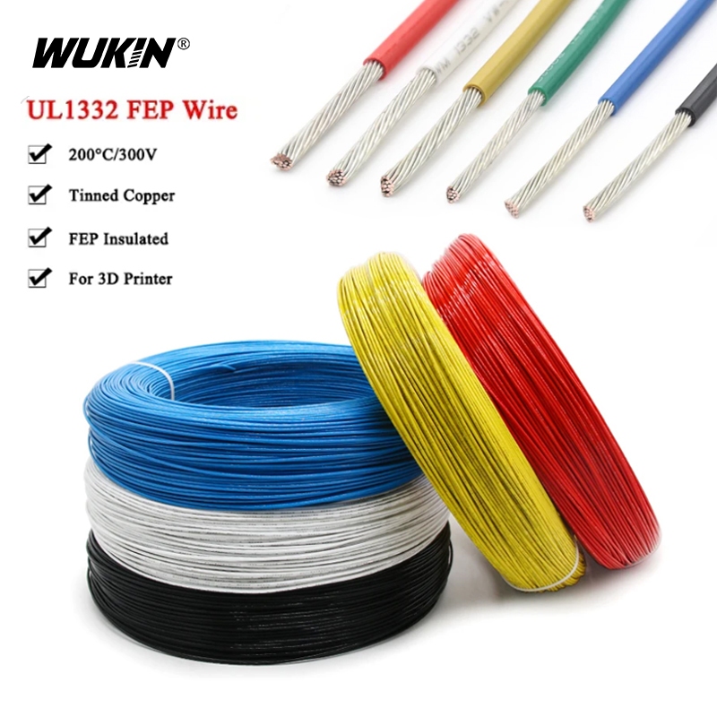 Ul1332 PTFE ลวด 28 26 24 22 20 18 16/14 12 AWG FEP ฉนวนอุณหภูมิสูง Electron สําหรับ 3D เครื่องพิมพ์