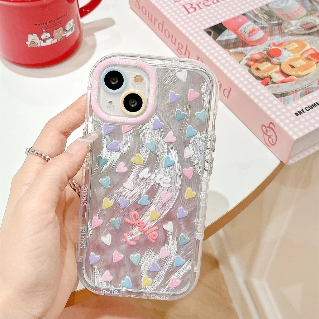 Iphone 15 14 13 12 11 Pro Max X Xr Xs Max 7 8 Plus SE2020 เคสโทรศัพท์InsสีCandy Love Heart Blingฝาครอบโทรศัพท์นุ่ม
