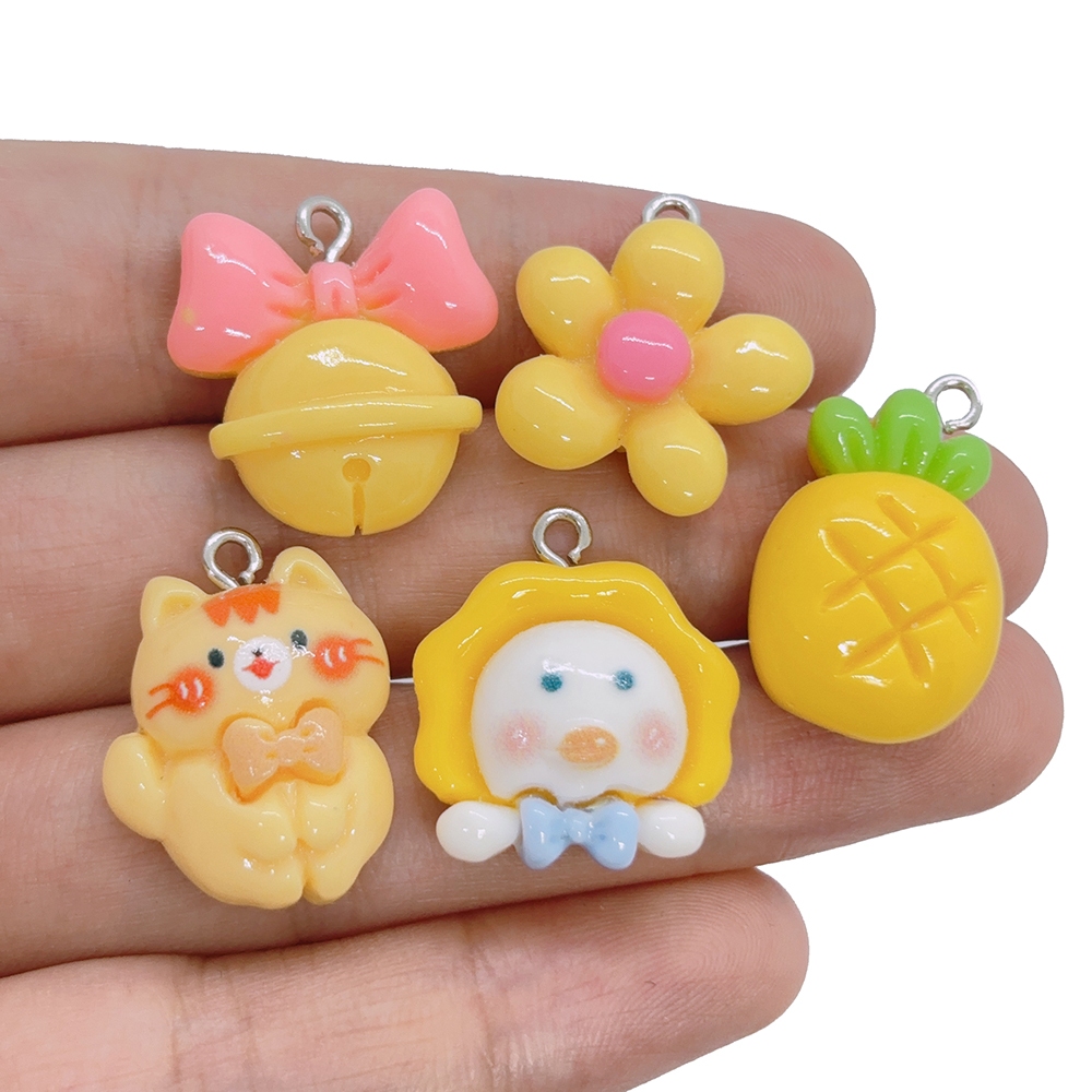 1 ชิ้นต่างหู KeyChain สร้อยคอ Trinket จี้เครื่องประดับ Charms การ์ตูนดอกไม้เป็ด Bell เรซิ่น Charms Kawaii DIY อุปกรณ์ตกแต่ง