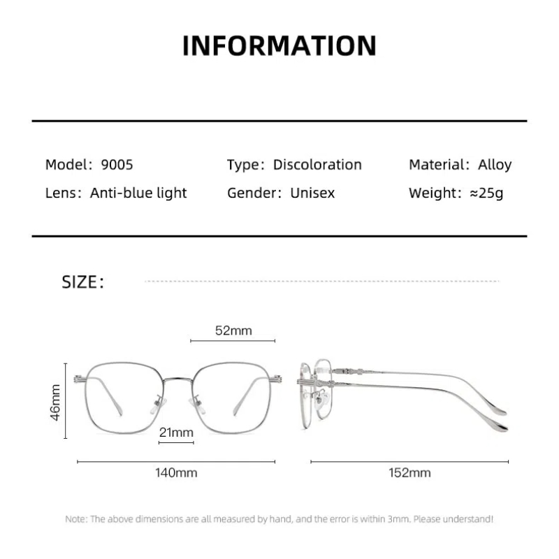 ฟรีกล่องกระจก+ผ้ากระจก LCYY Photochromic ป้องกันรังสีแว่นตาสําหรับผู้หญิงผู้ชายโลหะเปลี่ยนเลนส์กรอบแว่นตา Transition แว่นตาป้องกันแสงสีฟ้า9005 ราคา ถูกที่สุด ดีลบีเคเค แกลเลอรีภาพที่ 3