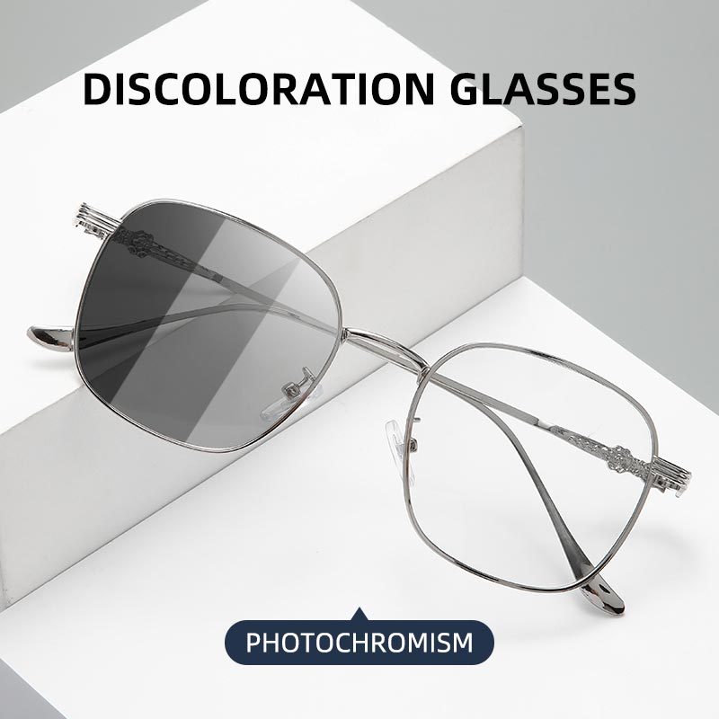 ฟรีกล่องกระจก+ผ้ากระจก LCYY Photochromic ป้องกันรังสีแว่นตาสําหรับผู้หญิงผู้ชายโลหะเปลี่ยนเลนส์กรอบแว่นตา Transition แว่นตาป้องกันแสงสีฟ้า9005 ราคา ถูกที่สุด ดีลบีเคเค แกลเลอรีภาพที่ 4