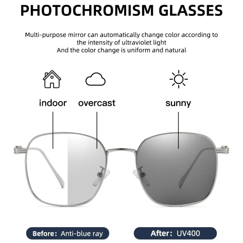 ฟรีกล่องกระจก+ผ้ากระจก LCYY Photochromic ป้องกันรังสีแว่นตาสําหรับผู้หญิงผู้ชายโลหะเปลี่ยนเลนส์กรอบแว่นตา Transition แว่นตาป้องกันแสงสีฟ้า9005 ราคา ถูกที่สุด ดีลบีเคเค แกลเลอรีภาพที่ 2