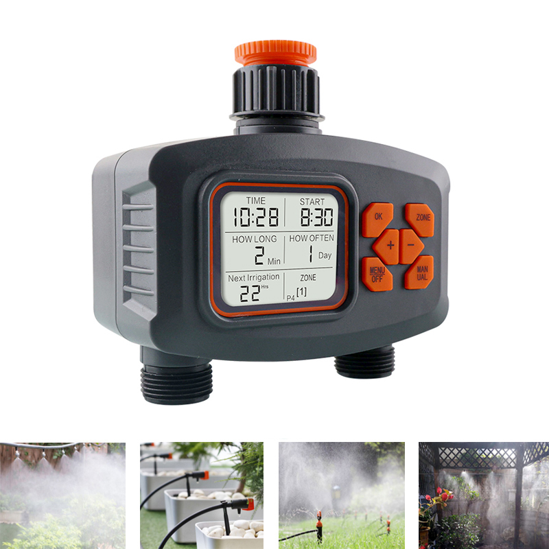 2-way Water Timer จอแสดงผล LCD จับเวลากันน้ํา IP65 บ้านสวนชลประทานจับเวลาฝนระบบควบคุมอัตโนมัติ