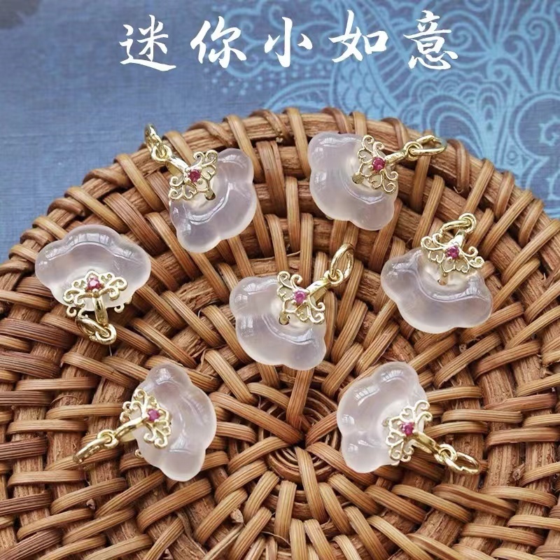 1ชิ้นน้ําแข็งสีขาวธรรมชาติโมรามินิขนาดเล็ก รุ่ยอี๋ จี้,ฝังอาเกตมงคลเมฆเห็ดหลินจือลูซิดumจี้,เมฆมงคลข