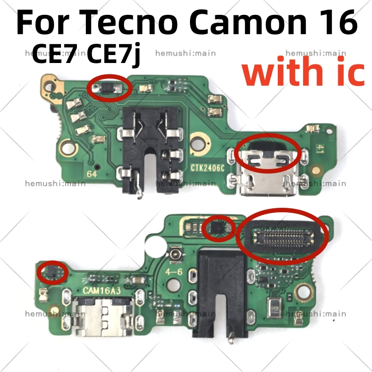 Usb ชาร์จพอร์ตสําหรับ Tecno Camon 16 CE7 CE7j เมนบอร์ด flex พอร์ต USB ริบบิ้น flex สายโทรศัพท์หางปลั๊กข้อมูลสาย ic