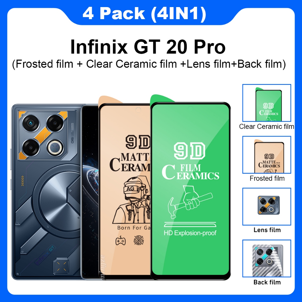 4-in-1 สําหรับ Infinix GT 20 Pro กระจกนิรภัยป้องกันหน้าจอ + ฟิล์มกล้อง + ฟิล์มด้านหลัง Infinix GT 20