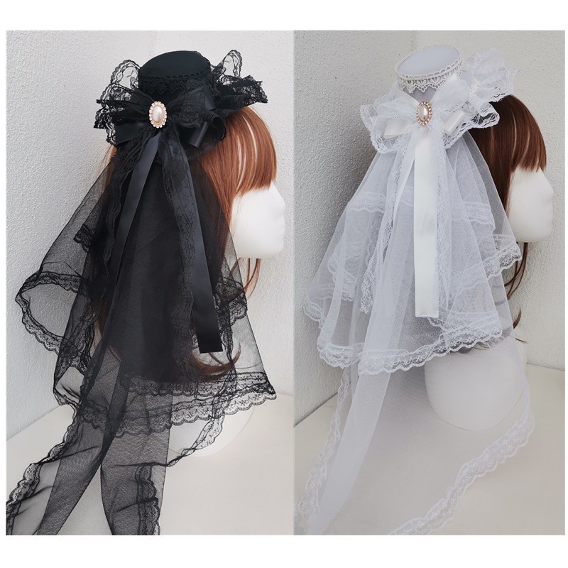 Shiningstars Lolita Headdress ดอกไม้ลูกไม้หมวก Gothic ริบบิ้น Bows หมวก Vintage Bowknot Headwear ฮาโลวีนคอสเพลย์ Headpiece