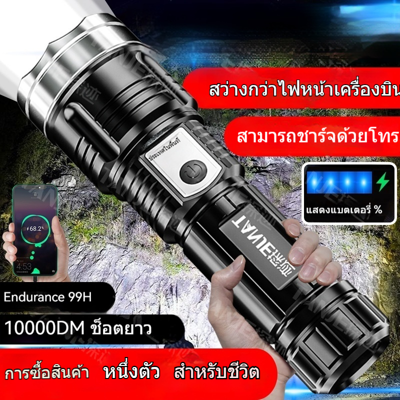 ไฟฉายแสงที่แข็งแกร่งกลางแจ้งชาร์จแบบพกพาซุปเปอร์สว่างในครัวเรือนซูมไฟ นํา ศูนย์กลางระยะยาว