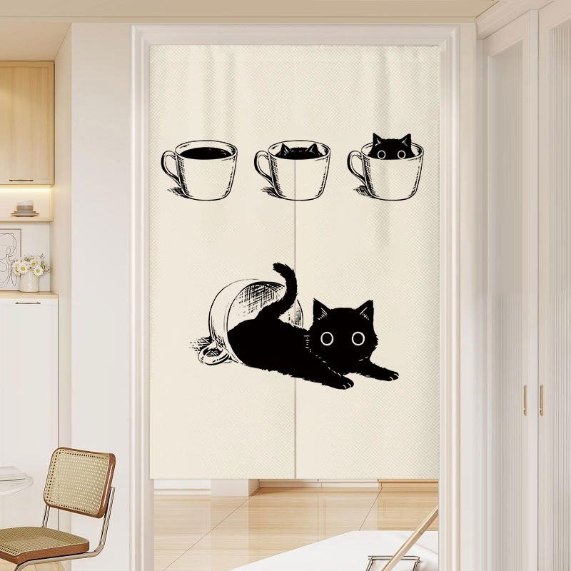 2416 แมวประตูม่านห้องนอนห้องน้ําพาร์ทิชันม่านห้องครัวพรุน-ฟรีปิดกั้นผ้าผ้าม่านสั้นแขวนผ้าม่าน