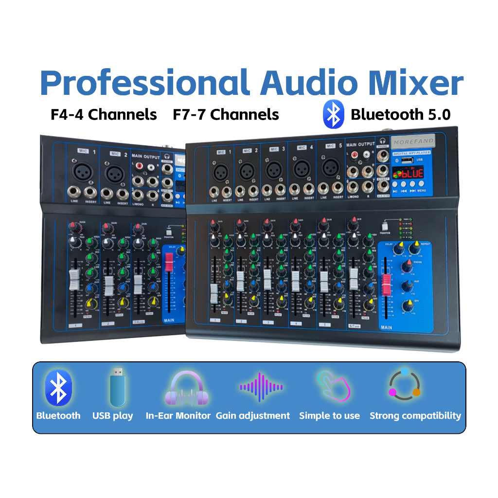 Morefand F4 - F7 Channel Effect Reverb Bluetooth Original Amplifier การ์ดเสียง