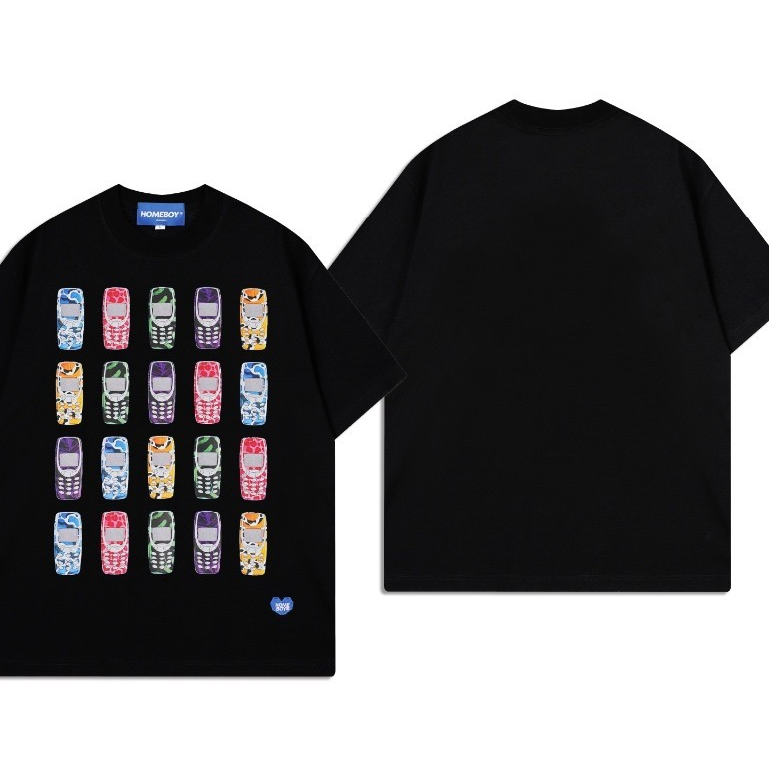 เสื้อยืด HOMEBOY UNISEX ผู้ชายและผู้หญิง Stripe HB.PHONE MULTI-BLACK100% พร้อมส่ง
