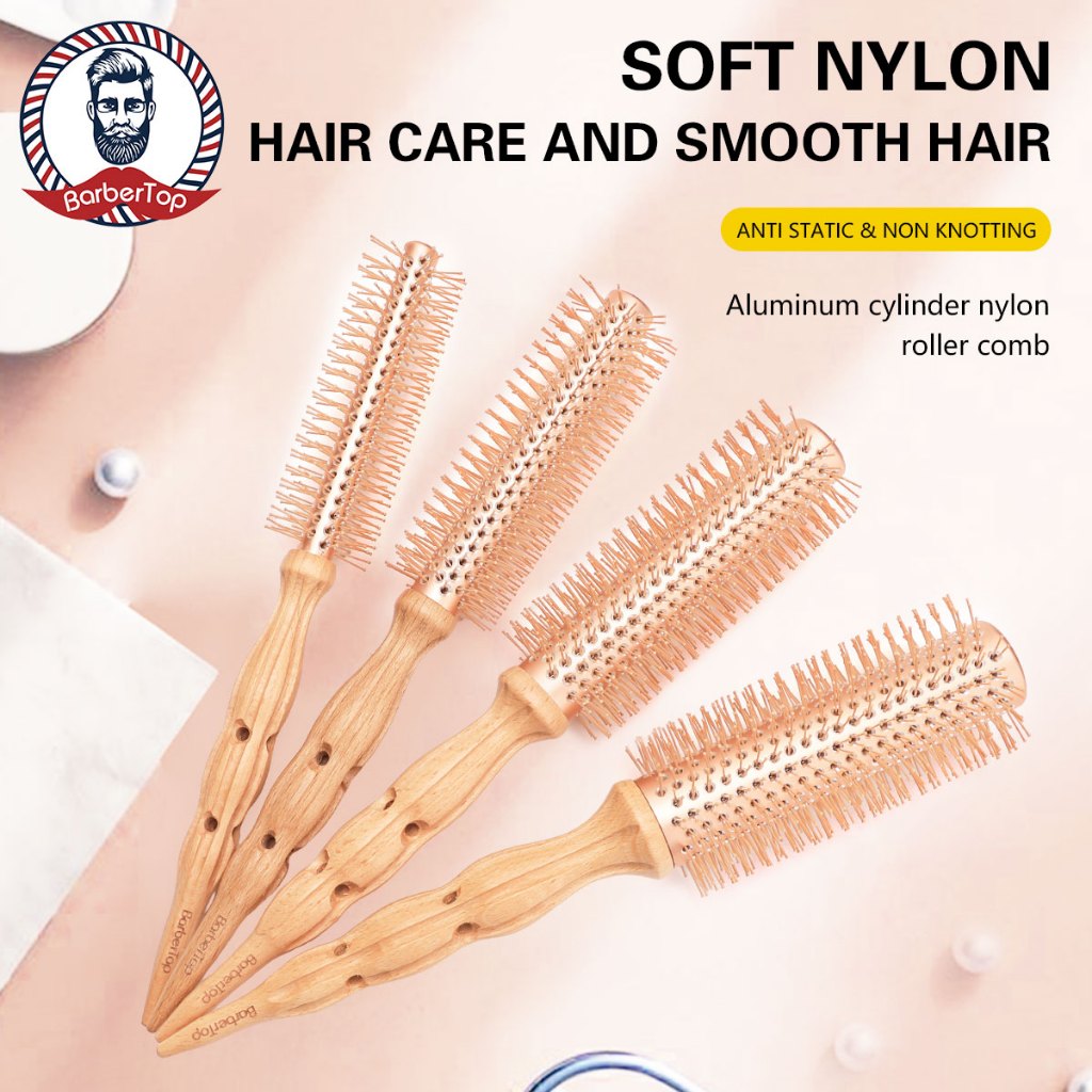 หวีจัดแต่งผมลอน ทนความร้อนสูง หัวเข็มขัดด้านใน หวีกลิ้งไม้