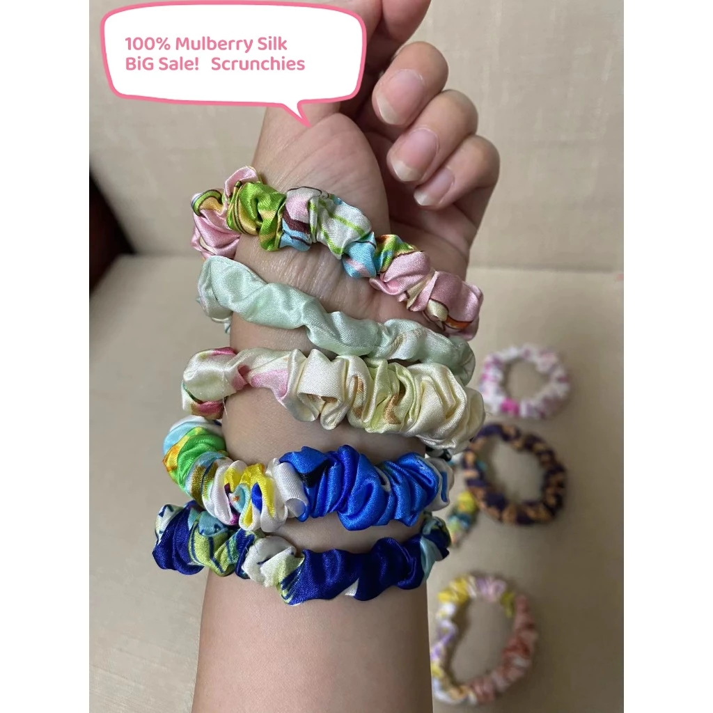 100% Mulberry Silk Scrunchie สําหรับผู้หญิงน่ารัก Flora hair Tie Pure Silk Scrunchies สําหรับสาวผม care Hand Made