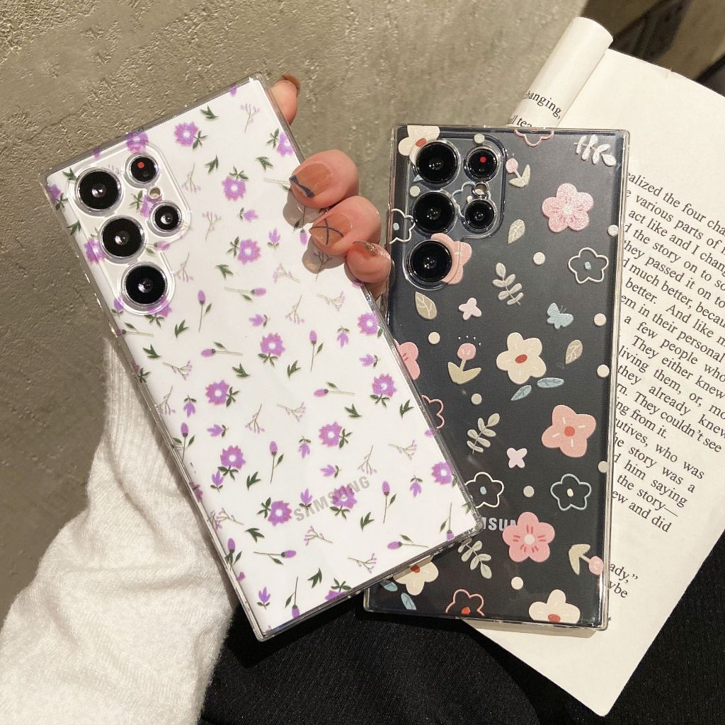 สีม่วง ดอกไม้เล็ก ๆ เคส Samsung Galaxy S23 S24 Ultra Plus + S21 S20 S22 Ultra S10Lite S20 S21 S23 FE Note 20 10 Plus Lite A55 A52 A35 A33 A34 A25 A24 A13 A15 Case โปร่งใส ป้องกันการตก นุ่นุ่ม เคสมือถือซัมซุง