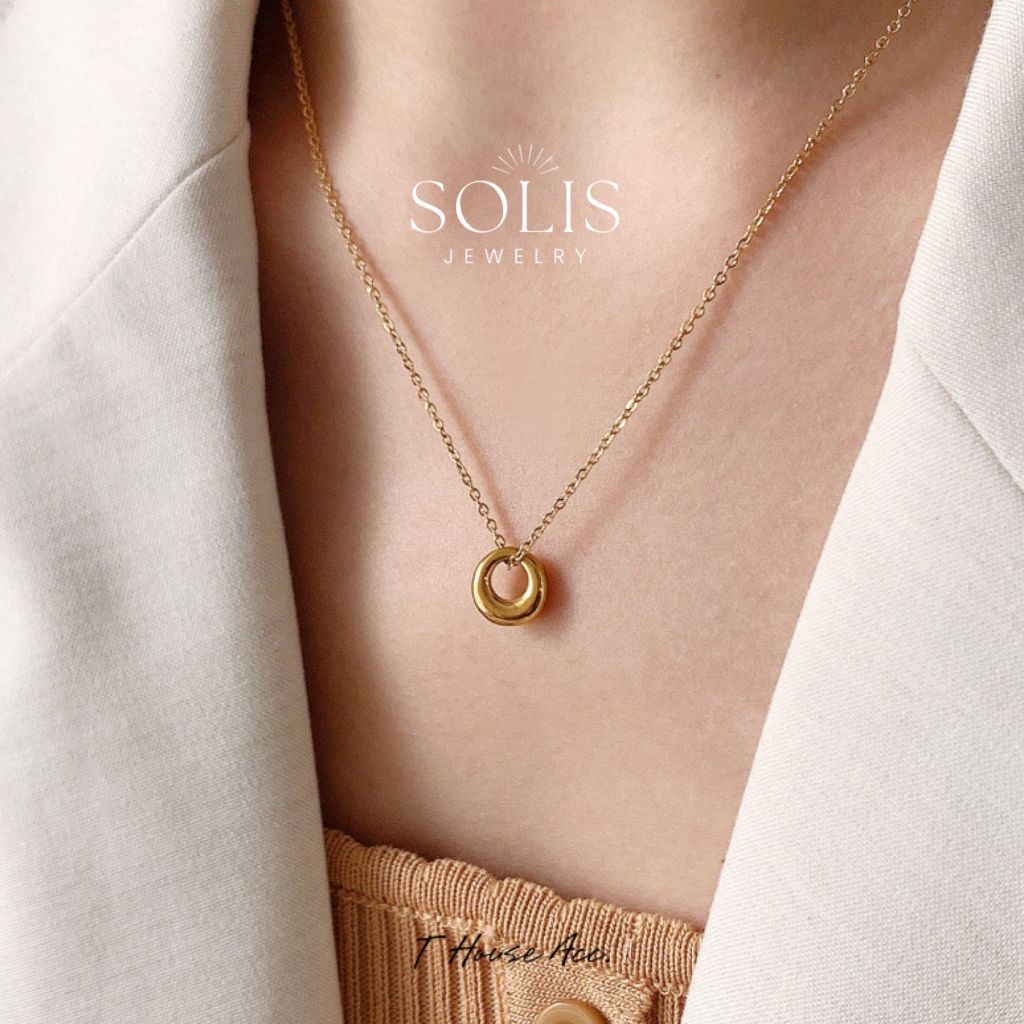 Non-fade บทคัดย่อ Hollow วงกลม Minimalist เรขาคณิตสร้อยคอ 18K Gold Plated สแตนเลสสตีลไทเทเนียมเหล็กสร้อยคอสร้อยคอ NL013