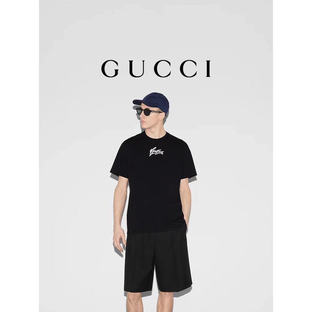 เสื้อยืดแขนสั้นพิมพ์ลายผ้าฝ้ายแท้ของ Gucci/Gucci