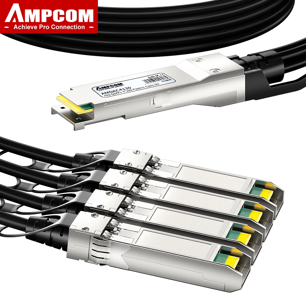 Ampcom 40G QSFP+ ถึง 4 x 10G SFP+ Passive Direct Atted Copper Twinax Breakout Cable, DAC 40G ถึง 4x 10G สําหรับ Cisco Mikrotik, ฯลฯ