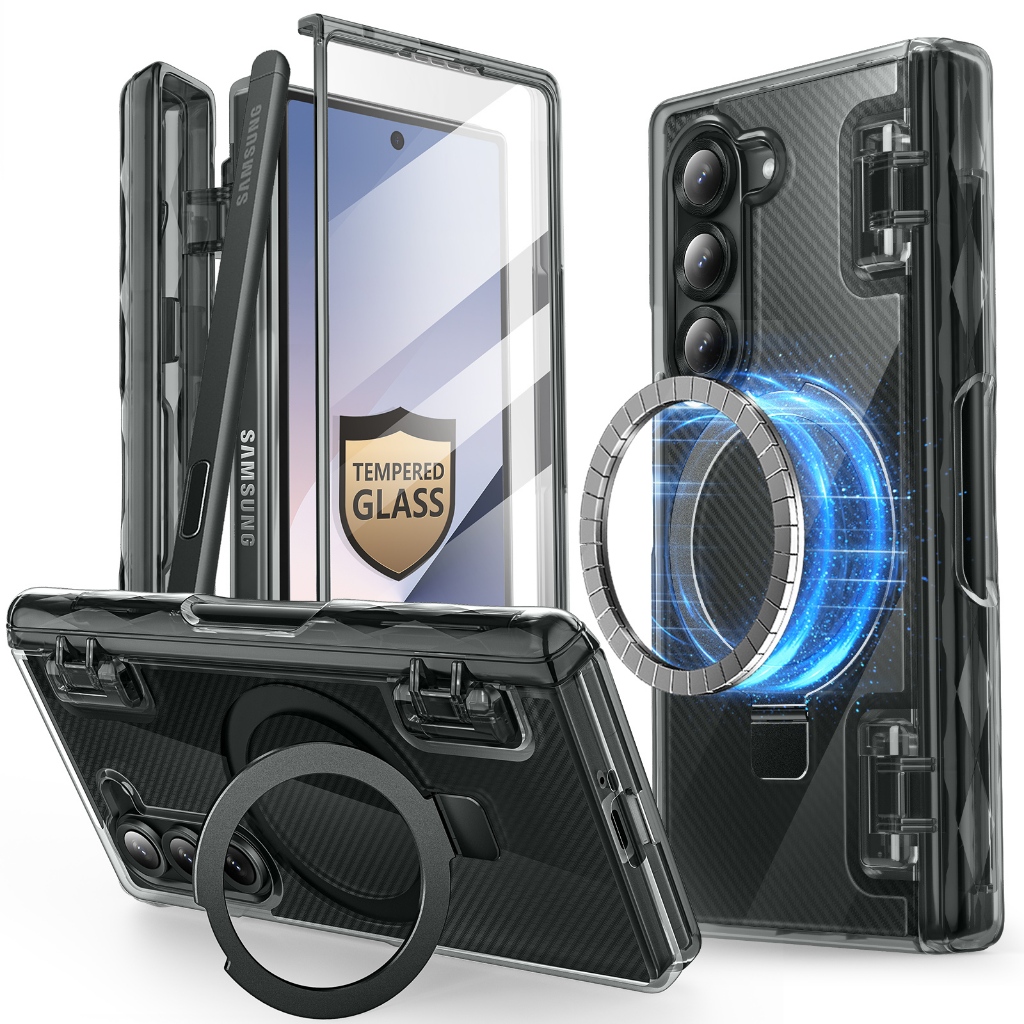 เคส I-Blason Cosmo สำหรับ Samsung Galaxy Z Fold 6 พร้อมขาตั้ง MagSafe และช่องใส่ S Pen ฟิล์มกันรอยหน้าจอแบบกระจกนิรภัยในตัว การป้องกันบานพับ เคสแม่เหล็กป้องกันเต็มรูปแบบ