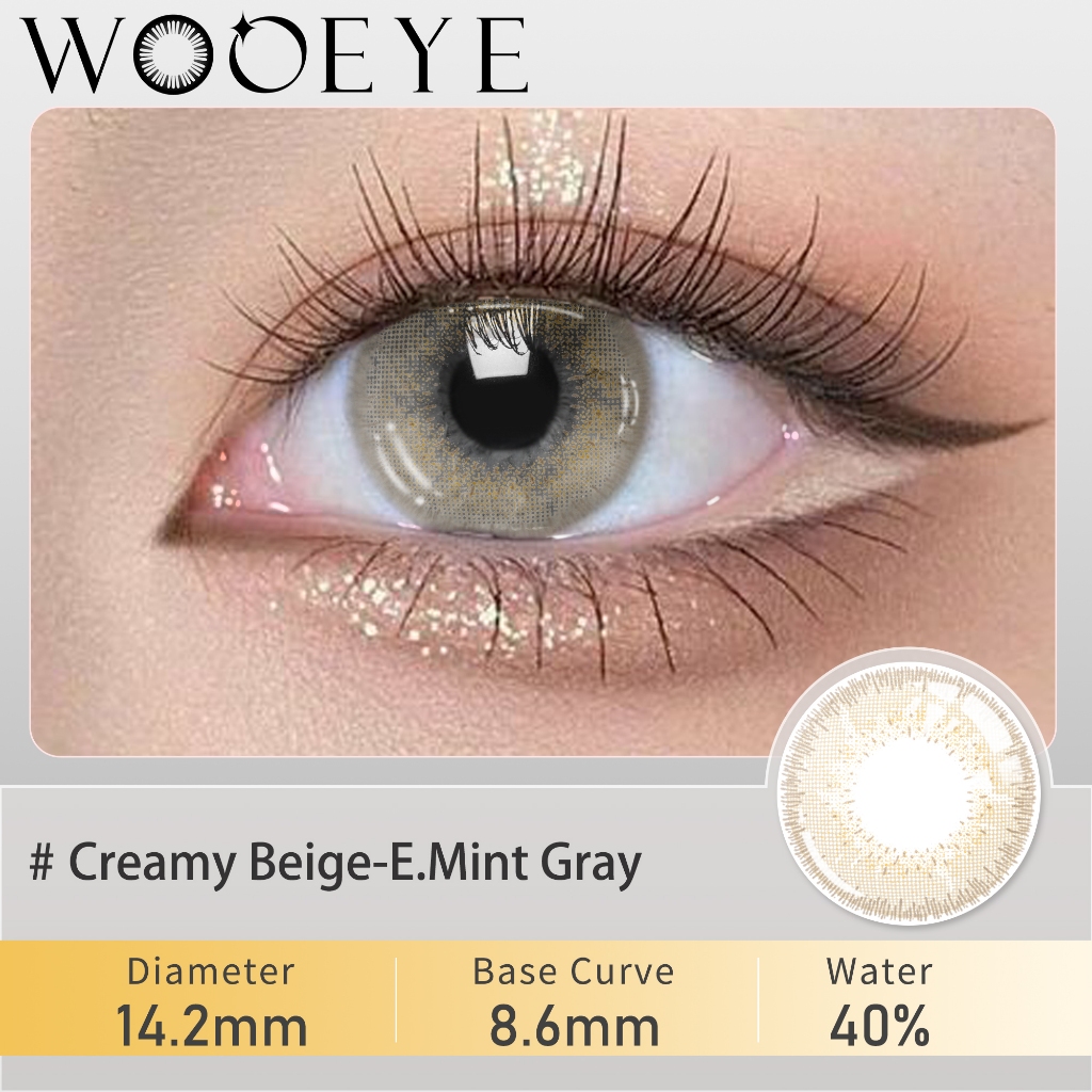 Free Lens Case คอนแทคเลนส์เกรดพร้อม 0.00~5.00 เกรดครีม beige eye lense คอนแทคเลนส์ชุด 2 ชิ้นรายปี 14.2 มม. wooeye