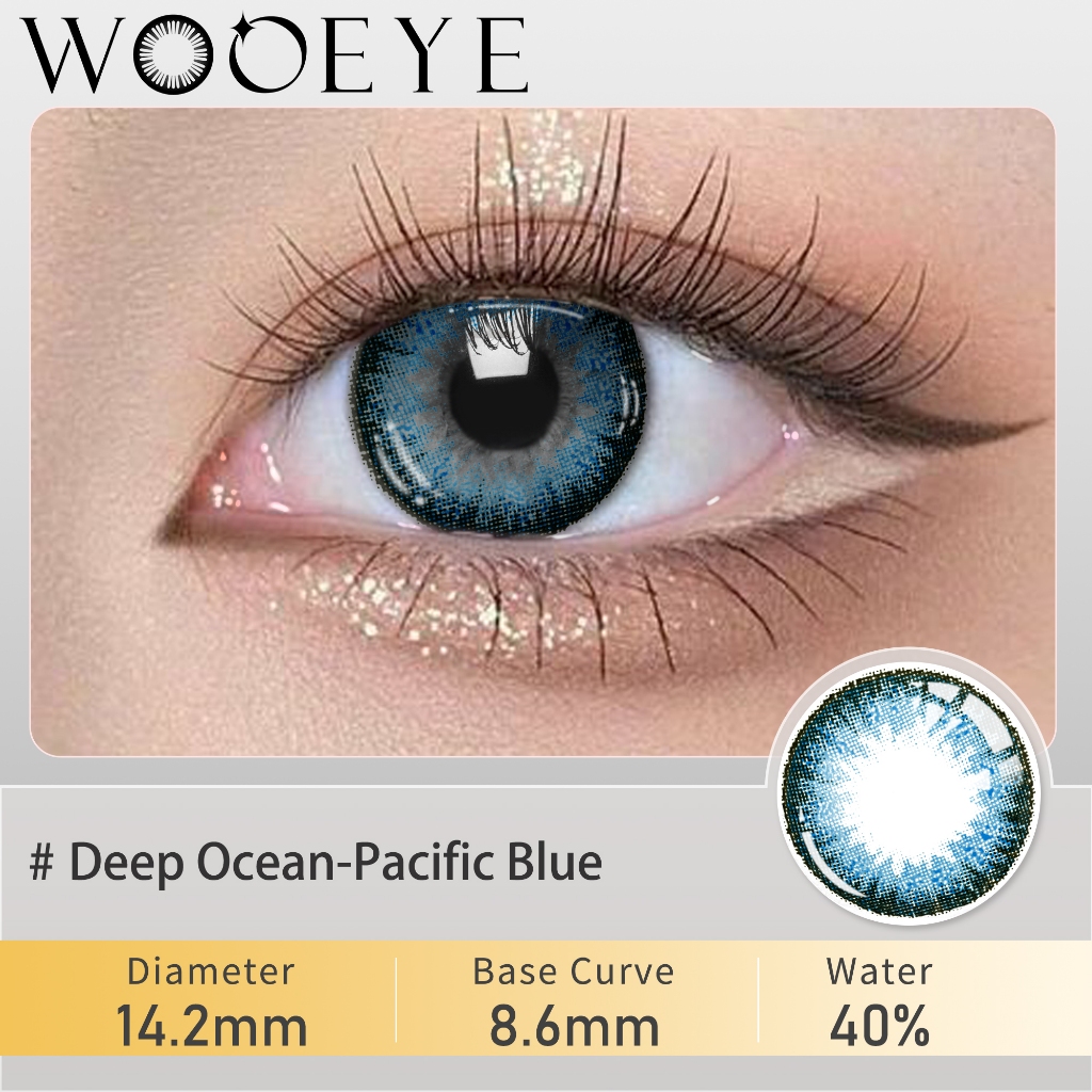 Free Lens Casegraded Blue คอนแทคเลนส์ 0.00 ~ 4.00 เกรด Deep Ocean eye lense คอนแทคเลนส์ชุด 2 ชิ้นรายปี 14.2 มม. wooeye