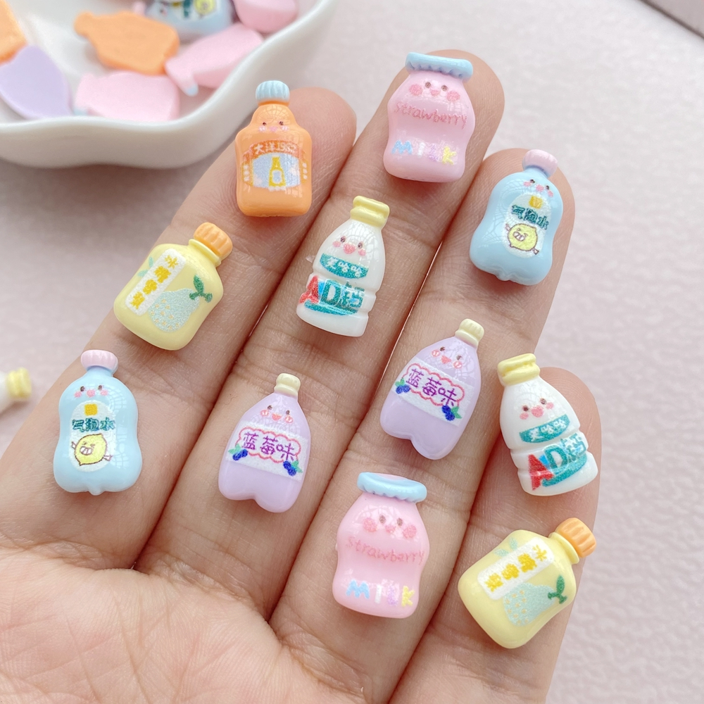 ยี่ห้อใหม่ 20 ชิ้น 3ง น่ารักการ์ตูนขวดเครื่องดื่มรูปแบบเรซิ่นตกแต่งเล็บ ทําเอง