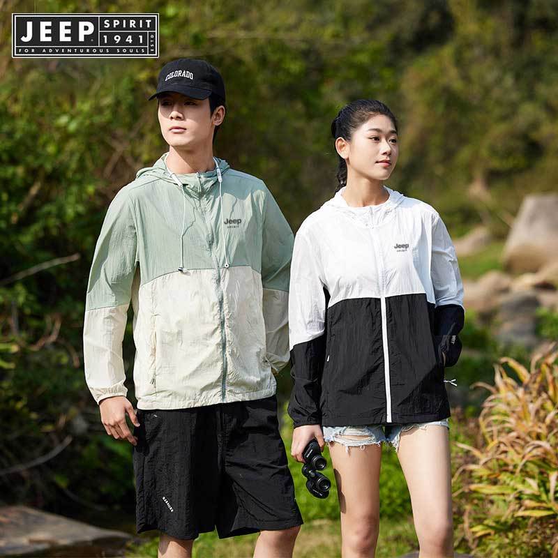 Jeep SPIRIT 1941 ESTD ฤดูร้อนใหม่ UPF 50+ UV Sun Protection Hoodie เสื้อแจ็คเก็ตผู้ชายผู้หญิงน้ําหนักเบาเดินป่ากลางแจ้งแขนยาว Sun เสื้อ Coat