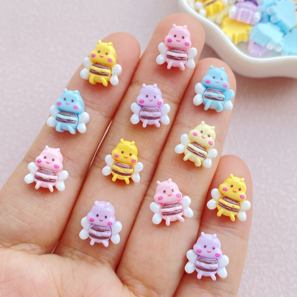 ขายร้อนตกแต่งเล็บน่ารักการ์ตูน Bee 3D ขนาดเล็กหลากสี DIY 20 ชิ้น