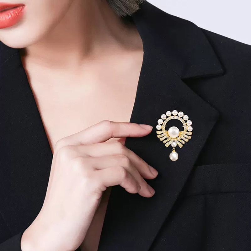 เข็มกลัด โลหะผสม รูปหยดน้ํา ประดับไข่มุก พลอยเทียม สไตล์เกาหลี ระดับไฮเอนด์ เครื่องประดับ สําหรับติดผ้าพันคอ - รูปที่ 2