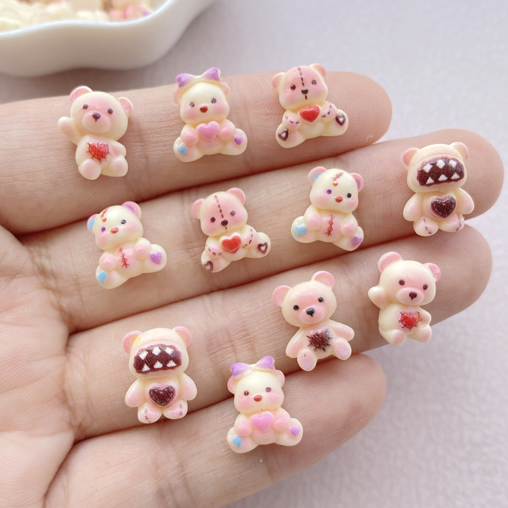ขายร้อนตกแต่งเล็บน่ารักการ์ตูนฮาโลวีนหมี 3D ขนาดเล็กหลากสี DIY 30 ชิ้น