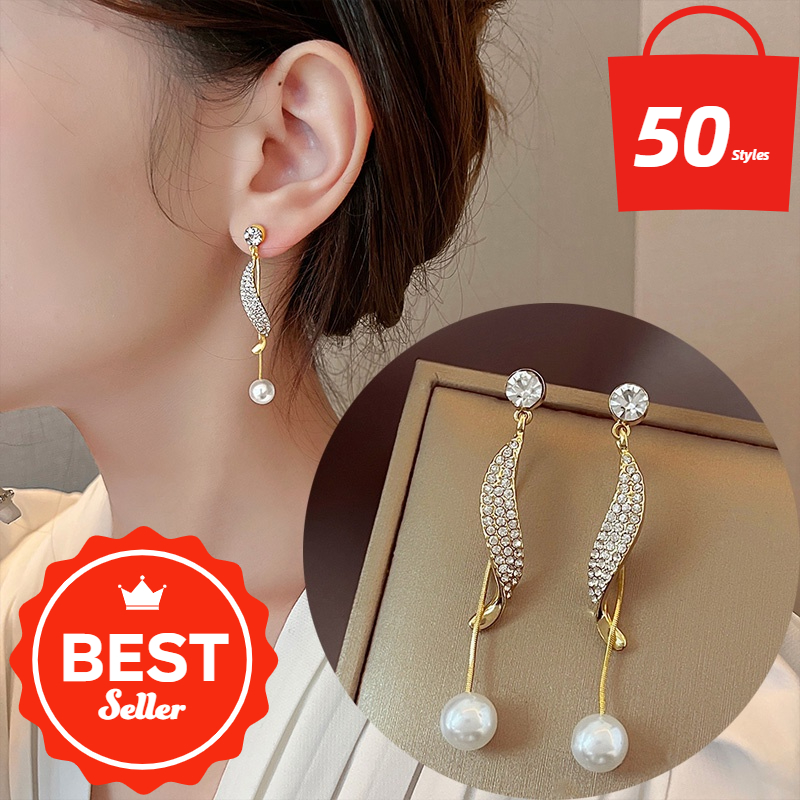 50 รูปแบบต่างหู ส925 ต่างหูพู่โบว์ยาวใหม่อินเทรนด์แฟชั่น ซอก ออกแบบ ต่างหูสําหรับผู้หญิง