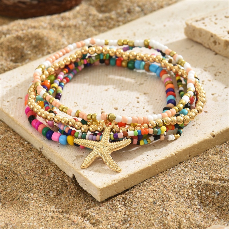 Jushi ปลาดาว Beach ข้าวลูกปัดลูกปัดสร้อยข้อเท้า Multi-สี Hypoallergenic ไม่มี Fade ของขวัญสําหรับผู้หญิง