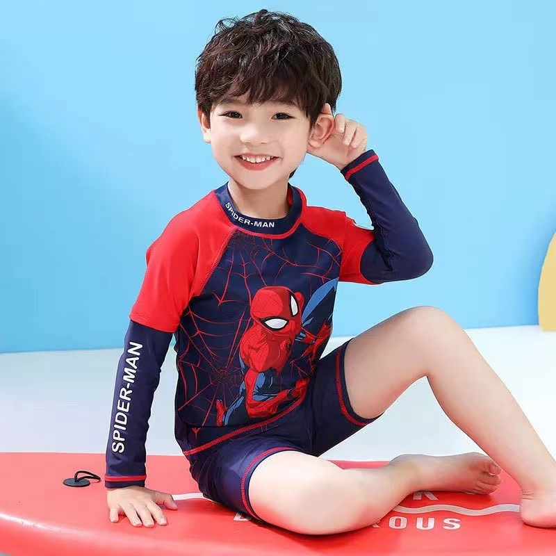 ‍♂️ชุดว่ายน้ำเด็ก สไปเดอร์แมนแขนยาว 3 ชิ้น (เสื้อ+กางเกง+หมวก) Spider-Man ราคา ถูกที่สุด ดีลบีเคเค แกลเลอรีภาพที่ 3