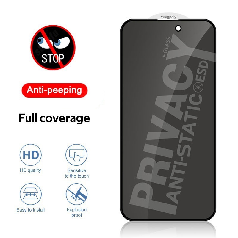 กระจกนิรภัยแบบด้าน ฟิล์มกระจกกันมองด้านข้าง เต็มจอ สําหรับ iPhone 11 12 13 14 15 16 Pro Max X XS XR 6 6S 7 8 Plus