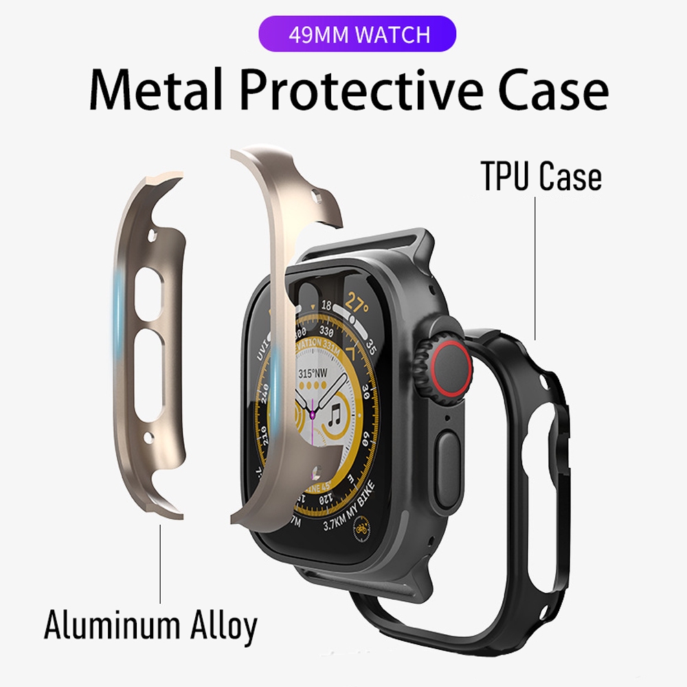 เคสอลูมิเนียมอัลลอย TPU แบบนิ่ม กรอบโลหะ ป้องกันด้านใน สําหรับ iWatch Ultra 2 49 มม. iWatch 45 มม. 41 มม. 44 มม. 40 มม. Series 9 8 7 6 5 4 SE2