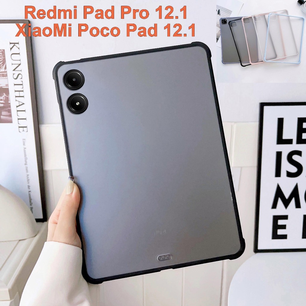 สําหรับ Xiaomi Redmi Pad Pro 12.1 " 2024 Mi Poco Pad 12.1 นิ้วแฟชั่นขอบสีสันสดใสโปร่งใส Matte Hard PC ฝาหลังสี่มุมกันกระแทกกรณีแท็บเล็ต