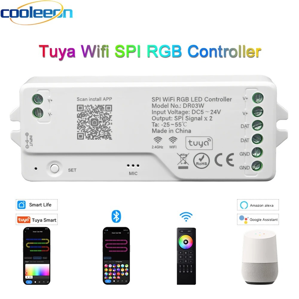 Tuya Wifi SPI RGB Controller สําหรับ WS2812B ไฟ LED Strip รองรับ Alexa Google