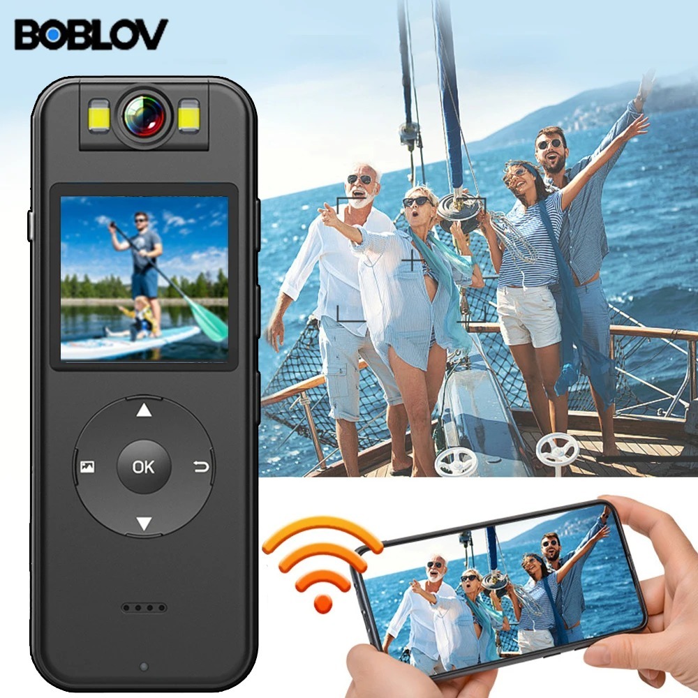 Boblov 2K A27 Body สวมใส่กล้อง - เปิดใช้งาน WiFi 64GB, แบตเตอรี่ 1400mAh, วิดีโอ 4 ชม., 180° เลนส์หมุนได้สําหรับปั่นจักรยาน จัดส่งสินค้าและบังคับใช้กฎหมาย