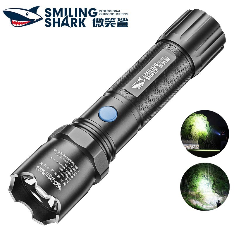 SmilingShark 9088B ไฟฉาย led แสงที่แข็งแกร่ง แบบพกพา คบเพลิง ซุปเปอร์ไบรท์ USB ชาร์จใหม่ได้ 3โหมด กันน้ำสำหรับตั้งแคมป์เดินป่าในครัวเรือน
