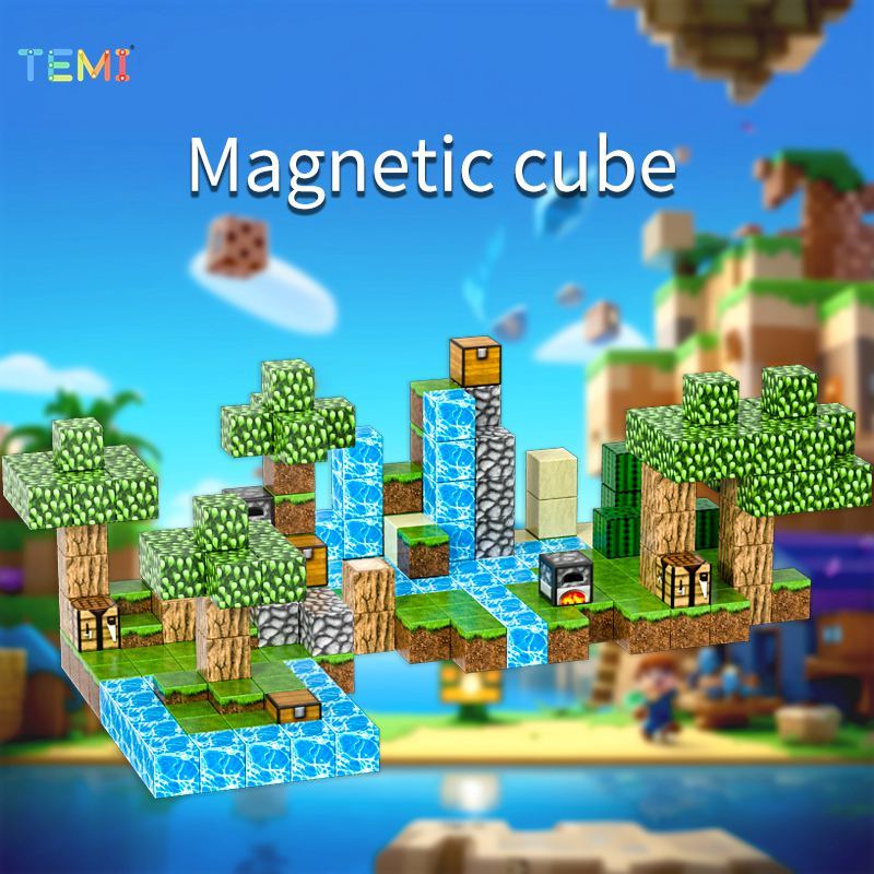 🧱บล็อกต่อแม่เหล็ก Minecraft สไตล์ 64ชิ้น Magnetic Cube บล็อกต่อของเล่น DIY สร้างเมือง ของเล่นเสริมพัฒนาการ ของขวัญเด็ก