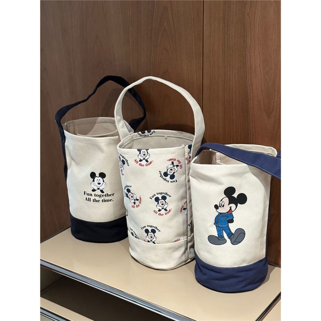Canvas tote กระเป๋าทรงถังลายมิกกี้เมาส์น่ารักสไตล์เกาหลี กระเป๋าเดินทาง