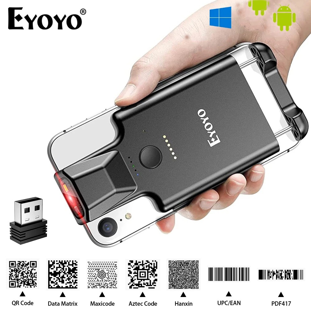 Eyoyo EY-017P แบบพกพา 1D & 2D QR Code Image Screen Reader PDF417 Data Matrix คลิปด้านหลัง Bluetooth Barcode Scanner สําหรับสินค้าคงคลังร้านค้าปลีก Mall Libraryhouse