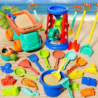 Temi 7 ชิ้นของเล่นชายหาดสําหรับเด็กรวมทั้งถังทราย, บัวรดน้ํา, คราด, พลั่วชายหาด Sandbox ของเล่น