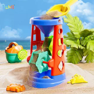 Temi 7 ชิ้นของเล่นชายหาดสําหรับเด็กรวมทั้งถังทราย, บัวรดน้ํา, คราด, พลั่วชายหาด Sandbox ของเล่น